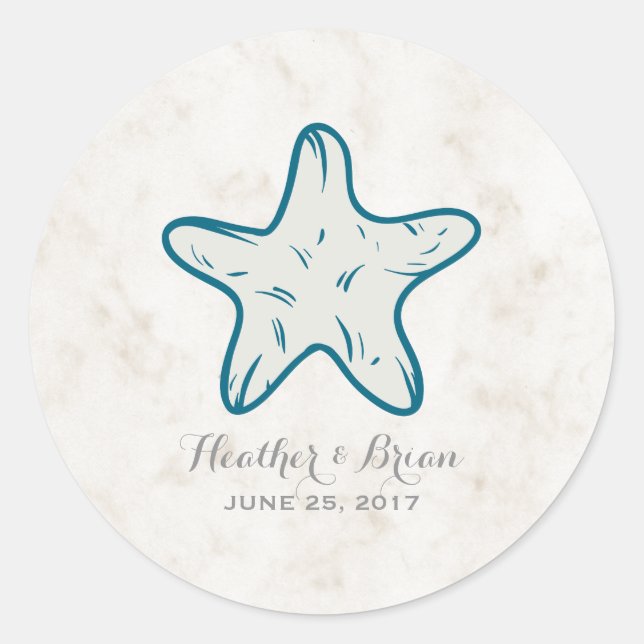 Sticker Rond Mariage Royal Blue Rustic Starfish (Devant)
