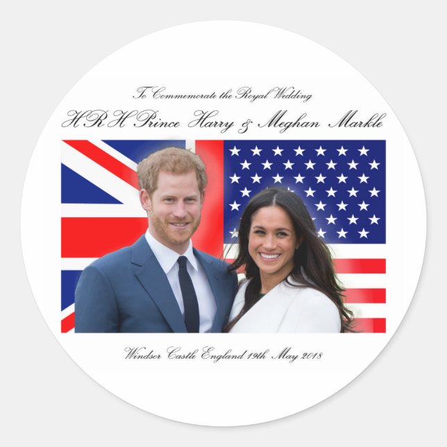 Sticker Rond Mariage royal du prince Harry et Meghan Markle (Devant)