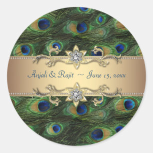 Sticker Rond Mariage Royal Indien Paon Or Vert Emeraude