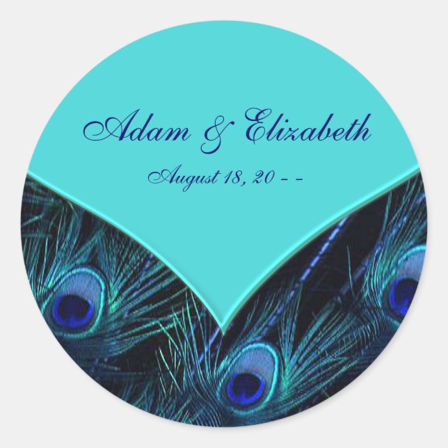 Sticker Rond Mariage Royal Paon Bleu Turquoise (Devant)