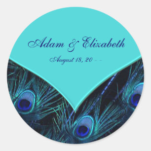 Sticker Rond Mariage Royal Paon Bleu Turquoise