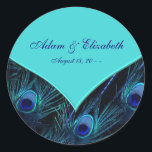 Sticker Rond Mariage Royal Turquoise Blue Peacock<br><div class="desc">Étiquettes de mariage bleu paon turquoise. Customisez avec votre choix de style de police et de couleur de police.</div>