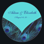 Sticker Rond Mariage Royal Turquoise Blue Peacock<br><div class="desc">Étiquettes de mariage bleu paon turquoise. Customisez avec votre choix de style de police et de couleur de police.</div>