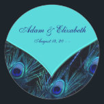 Sticker Rond Mariage Royal Turquoise Blue Peacock<br><div class="desc">Étiquettes de mariage bleu paon turquoise. Customisez avec votre choix de style de police et de couleur de police.</div>