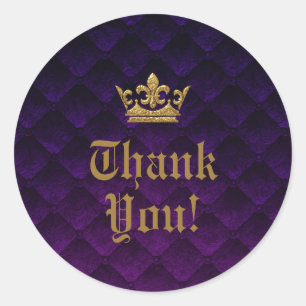 Sticker Rond Mariage Royal Violet & Or Couronne Livre Favori