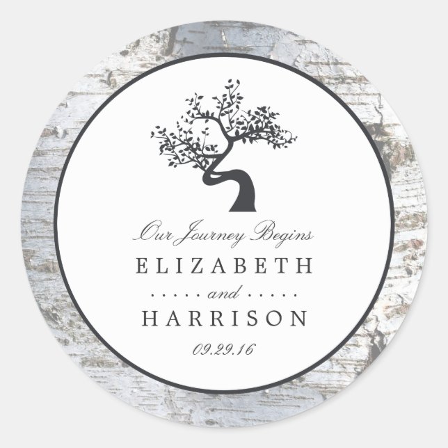 Sticker Rond Mariage Rustic Silver Birch Tree (Devant)