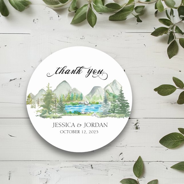 Sticker Rond Mariage Rustique à l'Aquarelle de la Rivière de la (Créateur téléchargé)