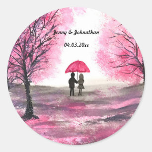 Sticker Rond Mariage rustique amour couple cerisier fleurs arbr