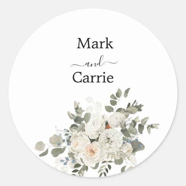 Sticker Rond Mariage Rustique avec Verdure d'Eucalyptus (Devant)
