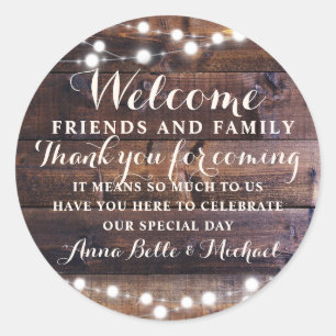 Sticker Rond Mariage rustique Bienvenue Favoriser Barne Luminai