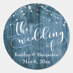 Sticker Rond Mariage Rustique Bleu Bois & Blanc Lumière Chaînes