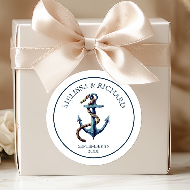 Sticker Rond Mariage Rustique Bleu Marine Ancre (Créateur téléchargé)