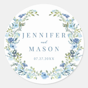 Sticker Rond Mariage rustique bohème de fleurs bleues