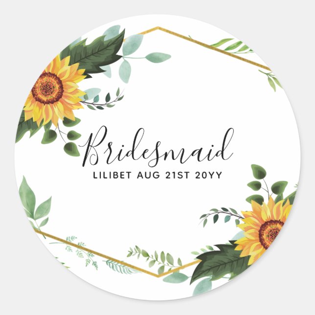 Sticker Rond Mariage Rustique BOHO Tournesols Verdure (Devant)