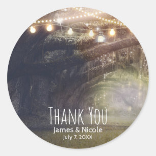 Sticker Rond Mariage Rustique Bois Forêt Enchantée & Lumières