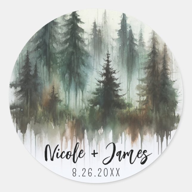 Sticker Rond Mariage rustique dans la nature à l'aquarelle (Devant)