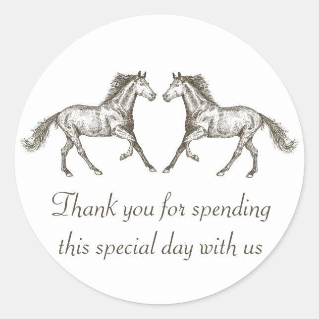 Sticker Rond Mariage rustique de campagne avec cheval western e (Devant)