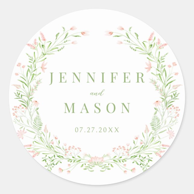 Sticker Rond Mariage rustique de fleur sauvage rose vif (Devant)