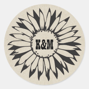 Sticker Rond Mariage rustique de tournesol de pays