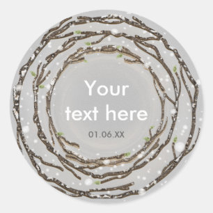 Sticker Rond Mariage Rustique d'Hiver Branches & Neige de Campa
