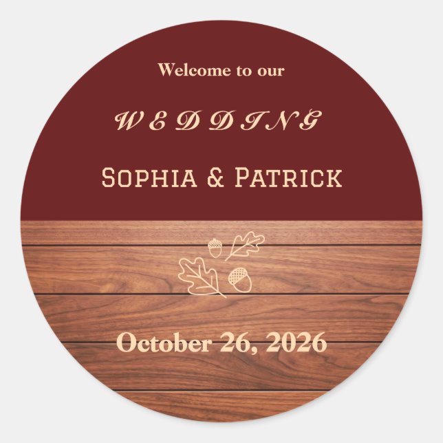 Sticker Rond Mariage rustique élégant (Devant)