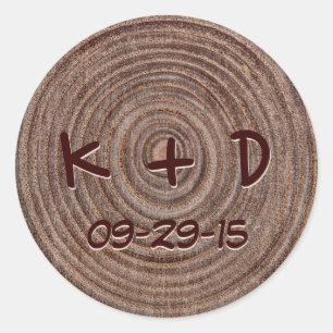 Sticker Rond Mariage rustique élégant en bois