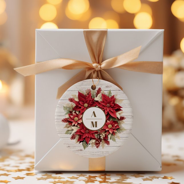Sticker Rond Mariage Rustique en bois blanc Poinsettia (Créateur téléchargé)
