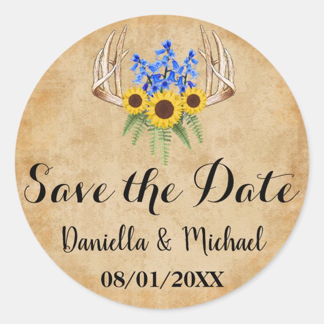Sticker Rond Mariage rustique Enregistrer la date (Devant)