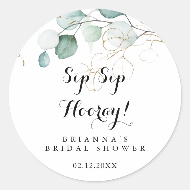 Sticker Rond Mariage Rustique Fleuris Or Sip Sip Hooray Récepti (Devant)