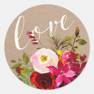 Sticker Rond Mariage rustique floral élégant d'amour de