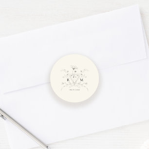 Sticker Rond Mariage rustique floral élégant esquissé