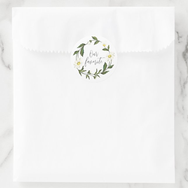 Sticker Rond Mariage rustique floral Marguerite blanche (Sac)