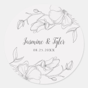 Sticker Rond Mariage Rustique Magnolia Fleur Favor