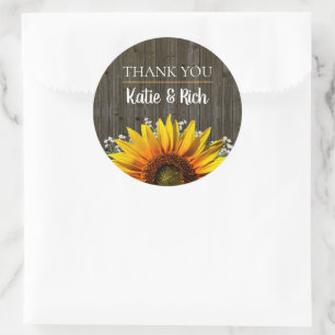 Sticker Rond Mariage rustique Merci tournesol