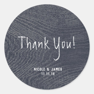 Sticker Rond Mariage rustique moderne en bois bleu avec motif g