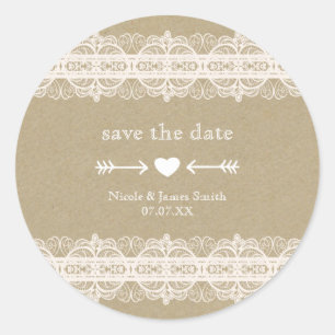 Sticker Rond Mariage rustique naturel papier brun et dentelle b