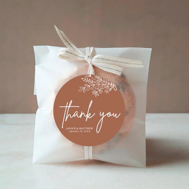 Sticker Rond Mariage rustique orange brûlé terracotta bohème (Boho terracotta burnt orange rustic round sticker seals favors with warm charm and a personal touch)