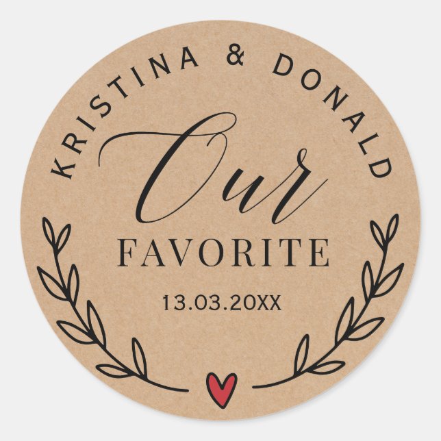 Sticker Rond Mariage Rustique Personnalisé Favoriser Notre Cla  (Devant)