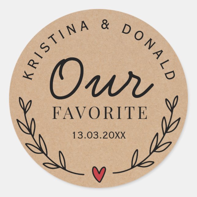 Sticker Rond Mariage Rustique Personnalisé Favoriser Notre Kraf (Devant)