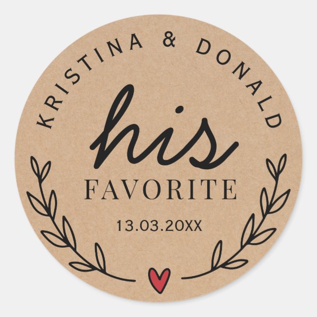 Sticker Rond Mariage Rustique Personnalisé Favoriser Son Kraft  (Devant)