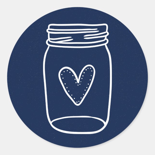 Sticker Rond Mariage Rustique Pot Mason Bleu Nuit en Distress (Devant)