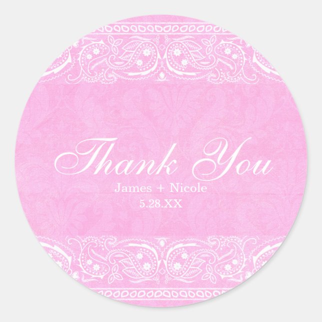 Sticker Rond Mariage rustique rose à motifs cachemire western (Devant)