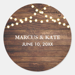 Sticker Rond Mariage rustique simple en bois vintage