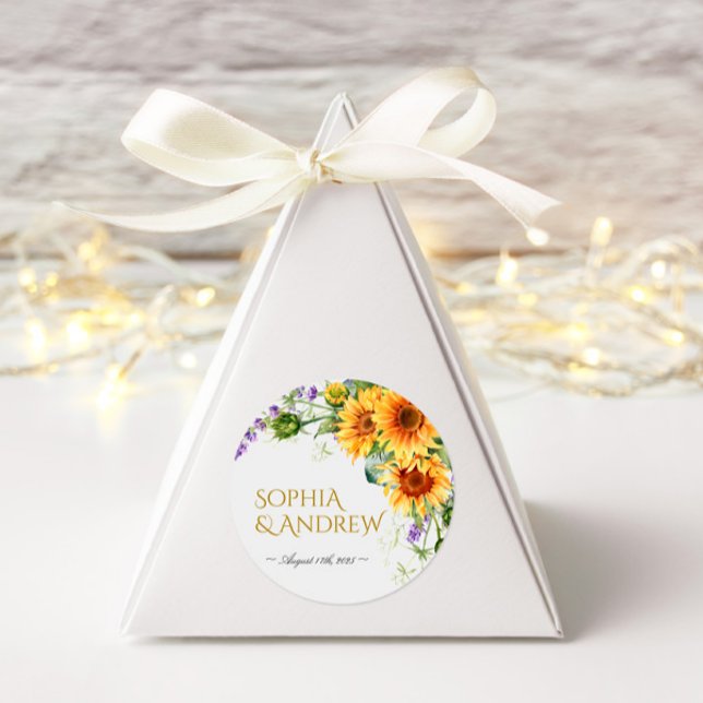 Sticker rond Mariage Rustique Sunflowers & Lavande (Créateur téléchargé)
