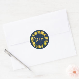 Sticker Rond Mariage Saphir Grâce Royale Bleu et Or