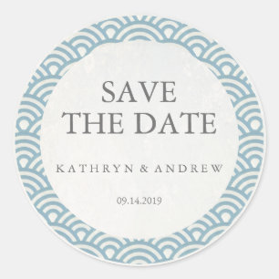 Sticker Rond Mariage Seigaiha japonais Sauvegarder la date ou s