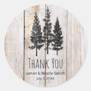 Sticker Rond Mariage Simple Campagne Bois de Pins Rustique