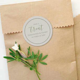 Sticker Rond Mariage Simple Écriture Calligraphique Sauge Trait