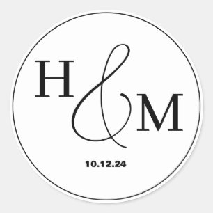 Sticker Rond Mariage Simple Élégant Moderne Monogrammé