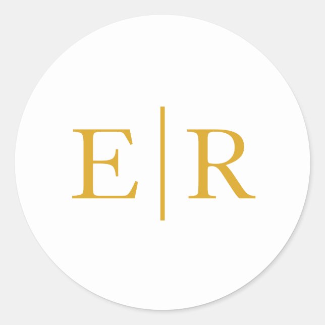 Sticker Rond Mariage simple élégant monogramme or (Devant)
